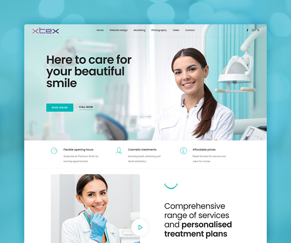showing a homepage of an XTEX dentist website