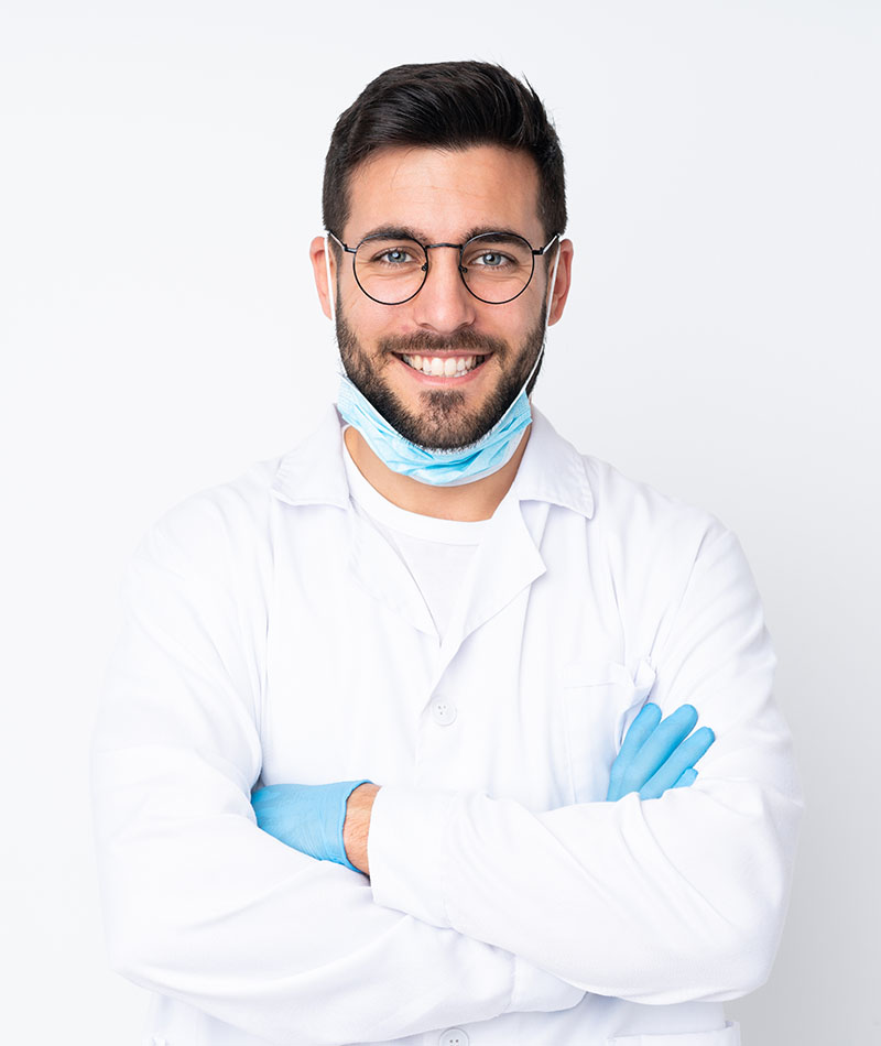 Caucasian dentist man isolated on white background